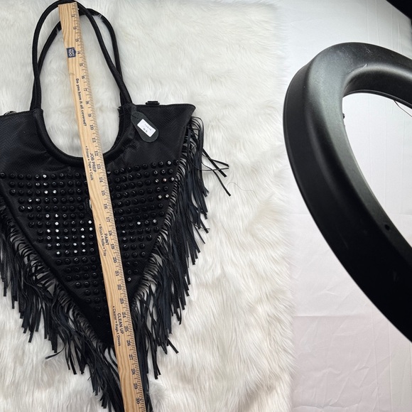 Black Fringe Studded Gothic Punk Rivet Fringe Shoulder Bag Agrippa brand purse - Picture 9 of 13